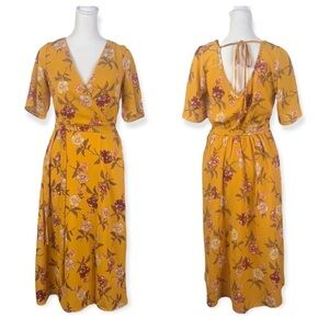 Blue Rain Short Sleeved Yellow Floral Midi Dress
